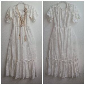 White & Gold Maxi Dress L